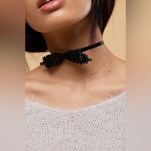 NWT FREE PEOPLE Backstage Pass Choker Elegant Black Beaded Necklace